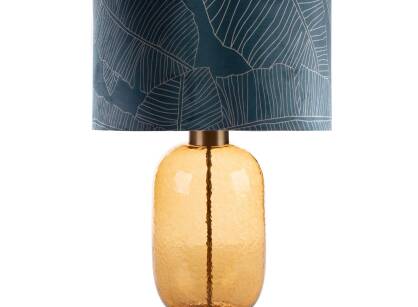 Lampa stołowa MUSA 2 granatowa z welwetowym abażurem w złoty wzór liści bananowca Limited Collection 40x69