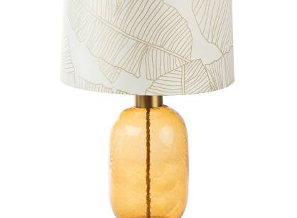 Lampa stołowa LUNA 2 biała z welwetowym abażurem w złoty wzór liści bananowca Limited Collection 40x69