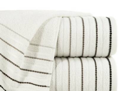 Ręcznik bawełniany 50x90 IZA kremowy z kontrastującą bordiurą w pasy Design 91