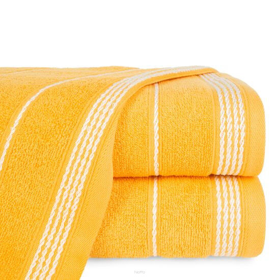 Ręcznik bawełniany 50x90 MIRA żółty zdobiony bordiurą w pasy