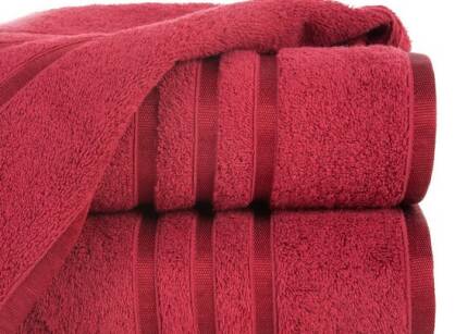 Ręcznik bawełniany 50x90 MADI czerwony z błyszczącą bordiurą w pasy