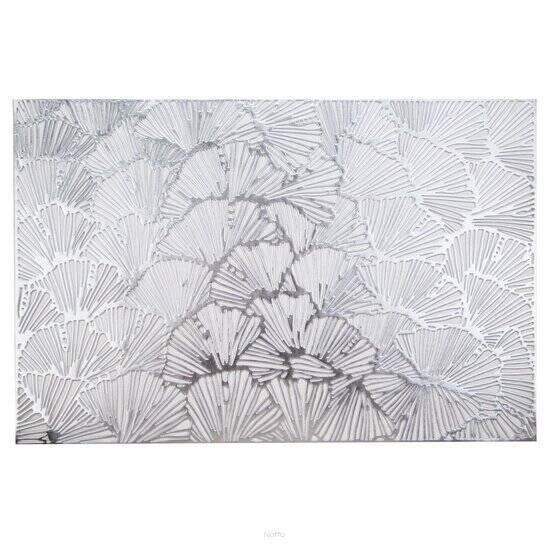 Podkładka dekoracyjna 30x45 BETTY srebrna z wycinanym wzorem liści miłorzębu