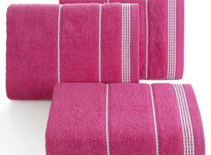 Ręcznik bawełniany 70x140 MIRA różowy zdobiony bordiurą w pasy