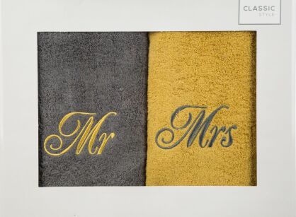 Komplet ręczników MR MRS stalowe musztardowe 2x50x90