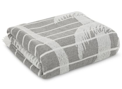 Ręcznik plażowy HAWAII 90x170 srebrny z przewagą bawełny z wzorem muszelek ozdobiony frędzlami