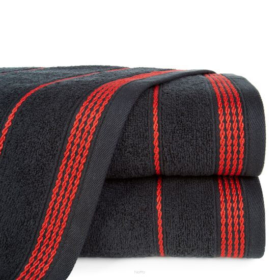 Ręcznik bawełniany 30x50 MIRA czarny zdobiony bordiurą w pasy