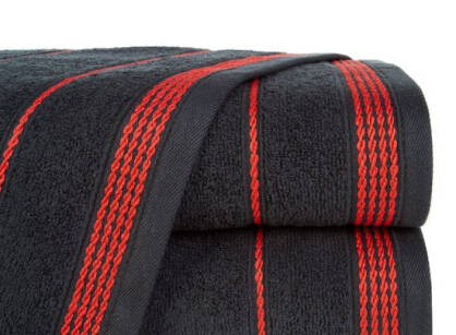 Ręcznik bawełniany MIRA czarny zdobiony bordiurą w pasy 30x50 