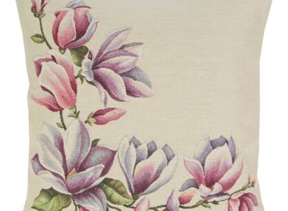 Poszewka gobelinowa 45x45 1214 naturalna z wzorem różowych kwiatów magnolii