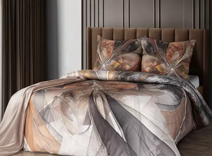Pościel z makosatyny 160x200 LUMEA Eva Minge kremowa ruda designerski wzór Premium