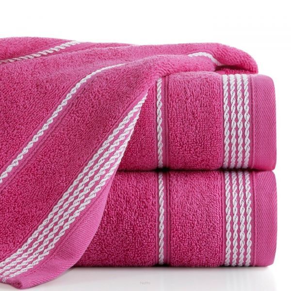 Ręcznik bawełniany 30x50 MIRA różowy zdobiony bordiurą w pasy
