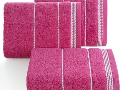 Ręcznik bawełniany MIRA różowy zdobiony bordiurą w pasy 30x50 