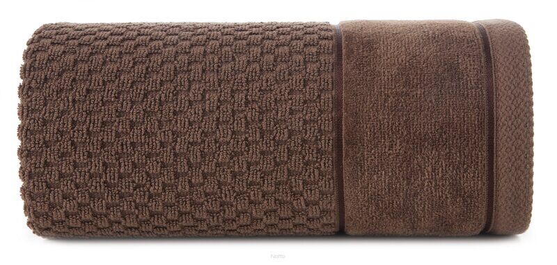 Ręcznik bawełniany 50x90 FRIDA ciemny brąz z fakturą kosteczki i szeroką welurową bordiurą