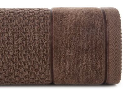 Ręcznik bawełniany 50x90 FRIDA ciemny brąz z fakturą kosteczki i szeroką welurową bordiurą