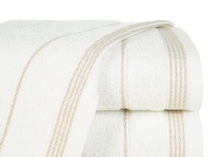 Ręcznik bawełniany MIRA kremowy zdobiony bordiurą w pasy 30x50