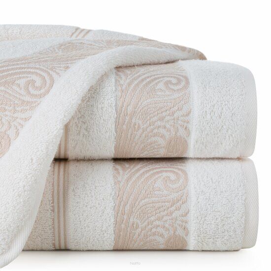 Ręcznik bawełniany 70x140 SYLWIA 1 kremowy z bordiurą żakardową w ornamentowy wzór