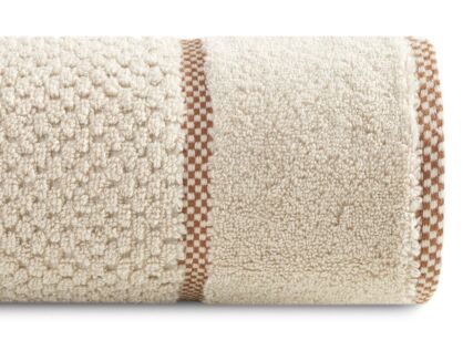 Ręcznik bawełniany 50x90 CALEB beżowy o delikatnym wzorze krateczki i kontrastową bordiurą