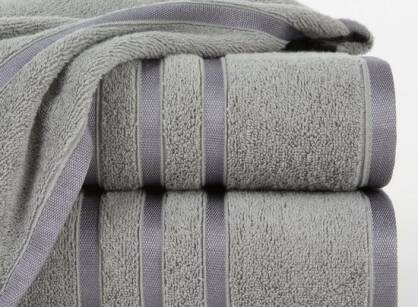 Ręcznik bawełniany 70x140 MADI stalowy z błyszczącą bordiurą w pasy