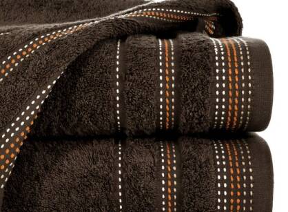 Ręcznik bawełniany 50x90 POLA brązowy z kolorową bordiurą zakończoną stebnowaniem