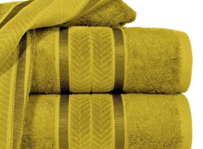 Ręcznik żakardowy MIRO musztardowy bambusowy z lśniącymi paskami z kolekcji Premium 50x90