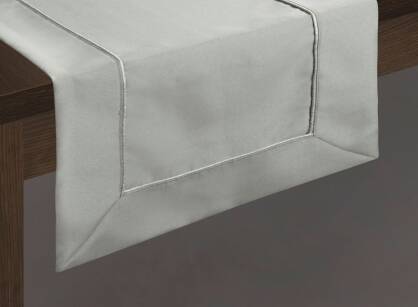 Bieżnik elegancki 40x180 MADELE srebrny zdobiony srebrną lamówką
