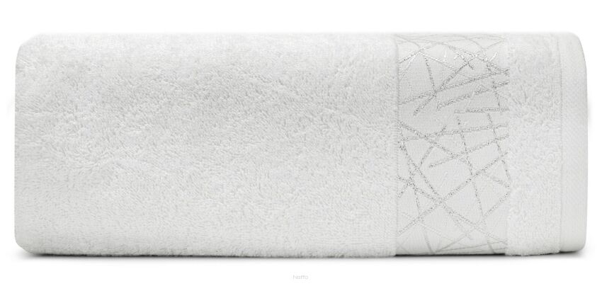 Ręcznik bawełniany 50x90 NIKA biały z bordiurą z metaliczną geometryczną nicią
